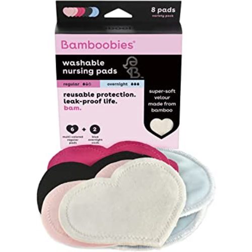 Bamboobies Women’s Nursing Pads, Reusable and Washable, Multi-Color, 3 Regular Pairs and 1 Overnight Pair, Leak-Proof Pads for Breastfeeding, 4 Pairs