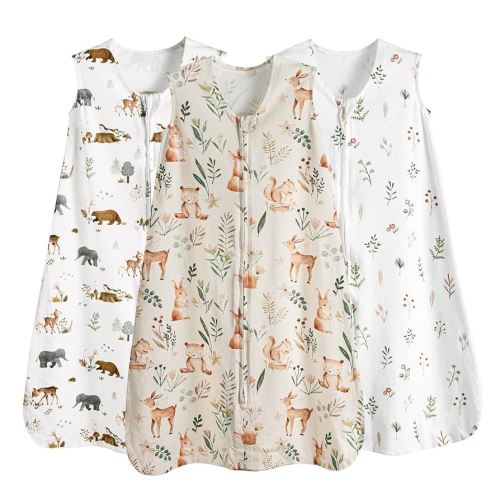 PHF Soft Baby Sleep Sack 6-12 Months 100% Cotton Wearable Blanket, 2-Way Zipper 0.5 TOG Toddler Sleeping Sack 3 Pack, Comfy Sleep Bag for Baby Boys Girls, Woodland (Medium)