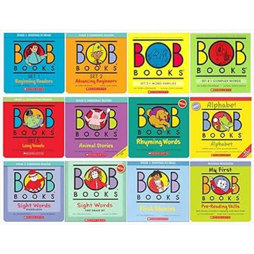 Bob Books Complete Sets Collection (12 Sets) - Set 1, 2, 3, 4, 5, Animal Stories, Rhyming Words, Alphabet, Sight Words Kindergarten, Sight Words First Grade, First Stories, Pre-Reading Skills