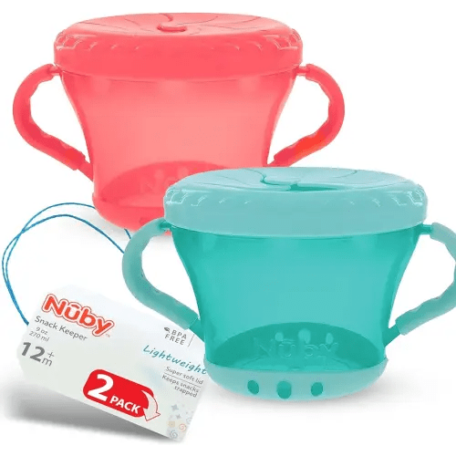 Nuby 2-Pack Snack Keepers, Coral and Aqua