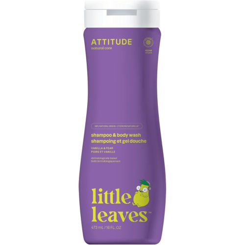 ATTITUDE Shampoo and Body Wash for Kids, EWG Verified Hair and Body Cleanser, Dermatologically Tested Soap, Plant and Mineral Based Bath Products, Vegan, Vanilla & Pear, 473 mL