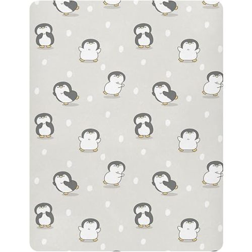 Pfrewn Crib Sheets for Boys Girls Cute Cartoon Penguin Fitted Crib Sheet Fits Standard Crib Mattress Pads Stretch Soft Toddler Baby Sheet, 52x28x9IN