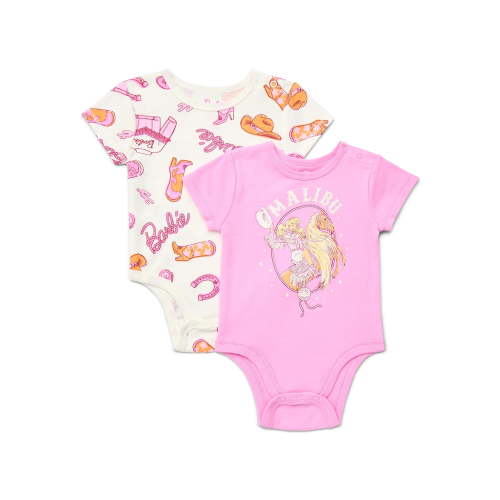 Barbie Baby Girls Graphic One-Piece Bodysuits, 2-Pack, Sizes 0/3M-24M