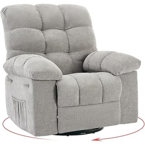 Rocking Recliner Chair, 360° Swivel & 30° Rocking, Upholstered Fabric Nursery Chair with Side Pockets, Q235 Steel Frame for Small Spaces & Versatile Use