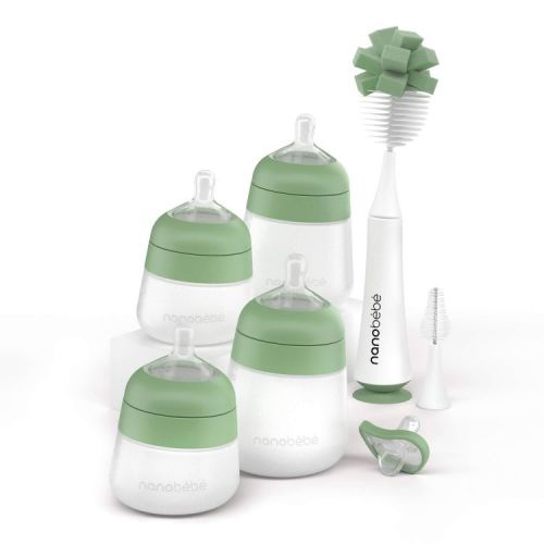 nanobebe Flexy Silicone Anti Colic Baby Bottle Gift Set - Sage - 6ct: BPA-Free, Lead-Free, Phthalate-Free, Includes Bottle & Nipple Brushes