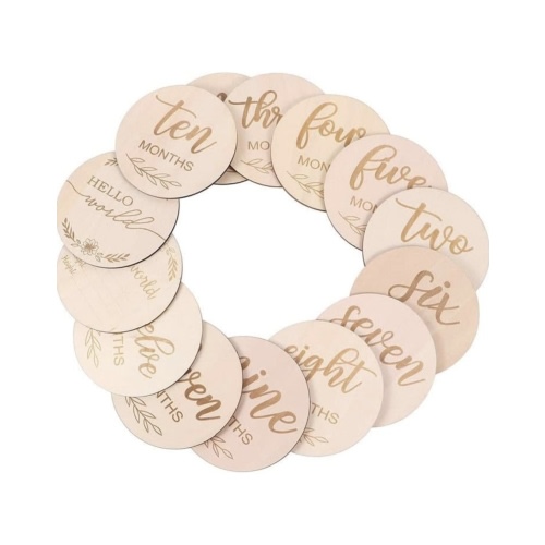 1 Set (12 Pieces) Baby Monthly Milestone Cards, Wooden Baby Milestone Discs Pregnancy Journey Double Sided Milestone Cards for Newborn Photo Props Baby Shower Gifts : Amazon.com.au: Baby