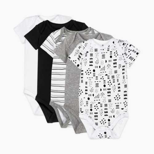 Honest Baby Clothing 5-Pack Organic Cotton Short Sleeve Bodysuits - Pattern Play, 6-9 M, 5
