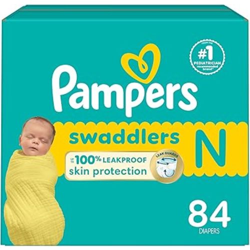 Pampers Baby Diapers - Swaddlers - Size 0, 84 Count, Ultra Absorbent Disposable Newborn Diaper