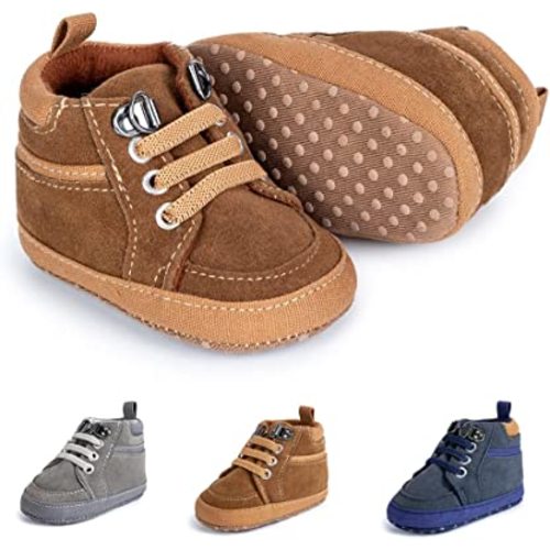 Meckior Toddler Baby Boys Girls High Tops Ankle Sneakers Soft Anti-Slip Sole PU Leather Moccasins Infant Newborn Prewalker First Walking Crib Shoes