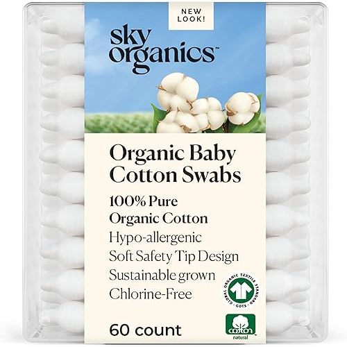 Sky Organics Organic Baby Cotton Swabs for Baby, 100% Pure Organic Cotton, GOTS Certified Organic Cotton, 60 Count