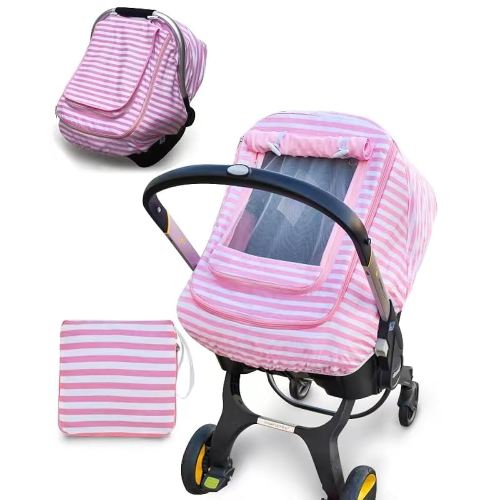 Car Seat Covers for Babies,Baby Car Seat Cover for Boys Girls, Windproof Infant Carseat Cover,Kick-Proof Car Seat Canopy with Breathable Mesh Peep Window(Pink Stripe)