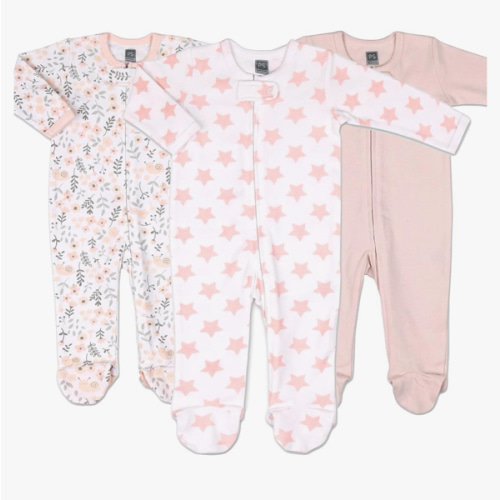 The Peanutshell Baby Sleepers for Girls Set of 3 - Soft Cotton Footed Pajamas for Newborns, Infants & Toddlers - Flower