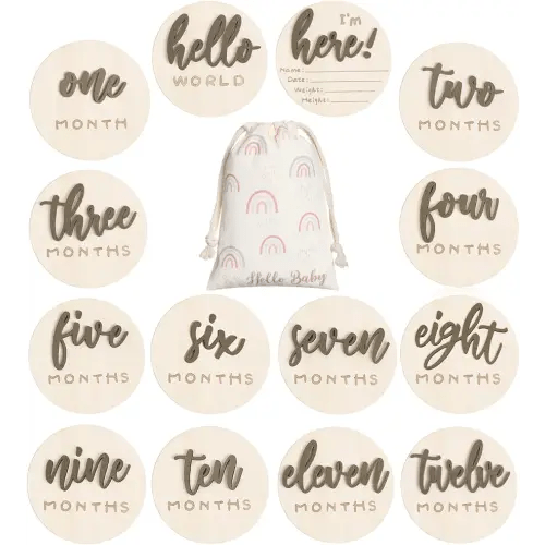 Baby Monthly Milestone Announcement Signs Wood,Brown,Letter