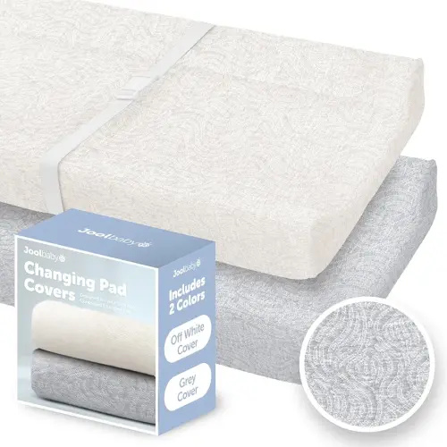 Jool Baby Changing Pad Covers 2 Pack– Soft & Comfortable, Fits Most Standard Diaper Changing Pads (Off-White & Gray - Wave)