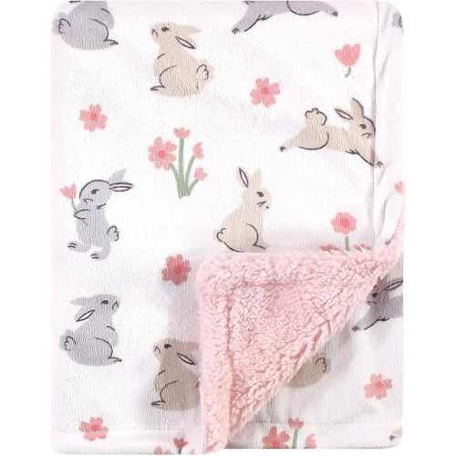 Hudson Baby Unisex Baby Plush Mink and Sherpa Blanket, Bunny, One Size