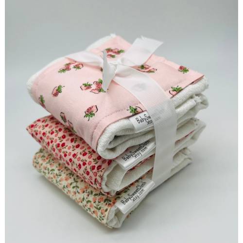 Baby Burp Cloths | Pink Burp Cloths | Floral Burp Rags | strawberry | Pale Pink Roses | AIO cloth diaper burp cloth | vintage floral