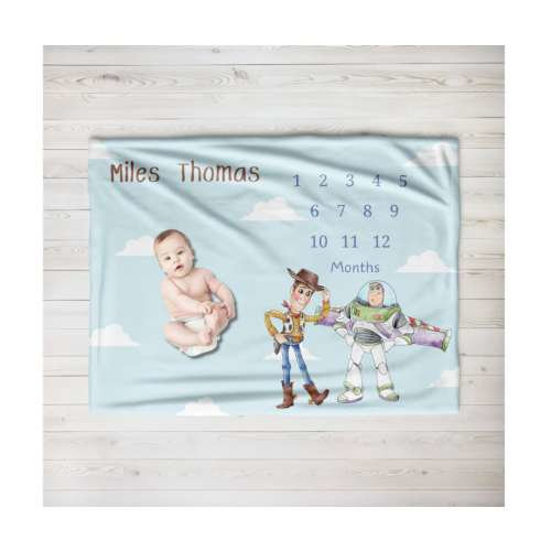 Personalized Baby Toy Story Milestone Velveteen Plush Blanket