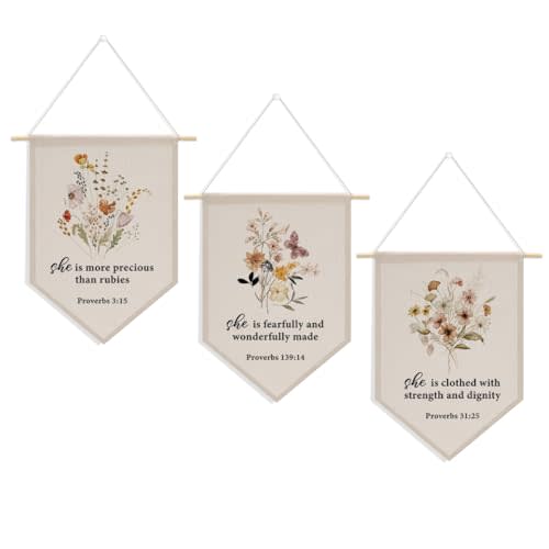 2 PCs Inspirational Bible Verse Botanical Toddler Baby Room Nursery Wall Decor Christian Gifts for Boys Girls Kids Wall Hanging Pennant Flag Banner Playroom Bedroom Home Decor Wall Art Christian Decor