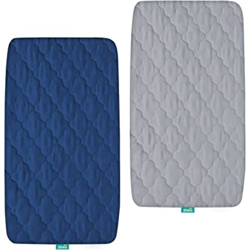 Bassinet Mattress Pad Cover, Waterproof, Fit for All Mainstream Bassinet - Rectangle,Oval,Hourglass, 2 Pack, Ultra Soft Microfiber Surface, Washer & Dryer, Grey and Navy