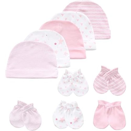 Baby Hat and Mittens Set Newborn Baby Hats Caps for Baby Boys Girls 0-6 Months 100% Cotton