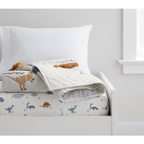 Embroidered Dino Toddler Quilt & Crib Sheet Bundle