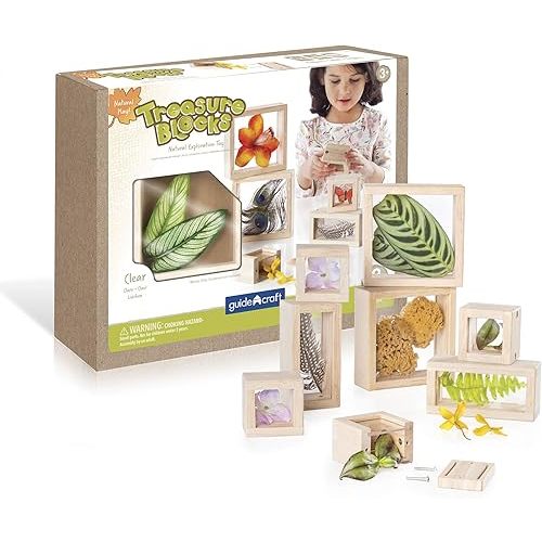 Guidecraft Treasure Blocks - Clear: Smooth Wooden Observation Stacking Blocks with Transparent Windows, Educational Toy for Kids
