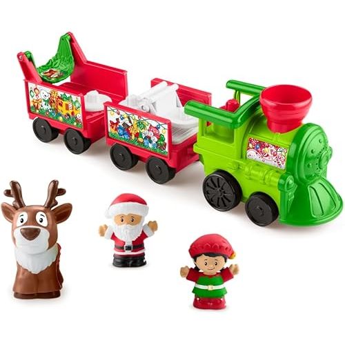 Fisher-Price Little People Toddler Toy Musical Christmas Train with Santa Elf & Reindeer Figures for Pretend Play Kids Ages 1+ Years (Amazon Exclusive)