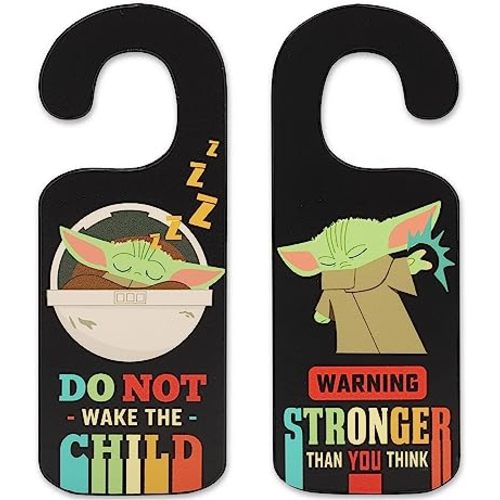 Amazon.com: Open Road Brands Disney Star Wars: The Mandalorian Baby Yoda Double Sided Reversible Door Hanger - Do Not Wake The Child and Stronger Than You Think : Home & Kitchen
