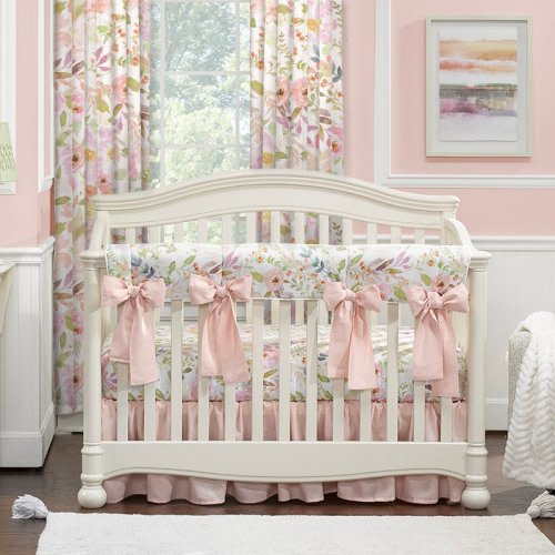 Blush Watercolor Floral 8-pc. Crib Bedding Set (Two Bow Colors to Choose From)