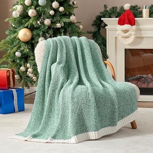 Snuggle Sac Green Heather Green 50x60 inches Throw Blanket, Ultra Soft Warm Blankets, Cozy Knit Fuzzy Plush Throws Blanket,