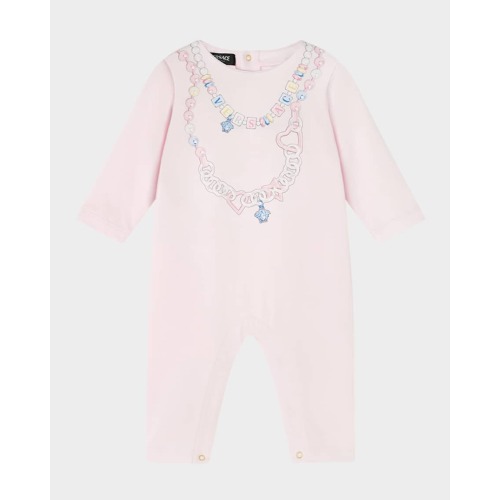 Girl's Logo-Print Necklace Graphic Coverall, Size 3M-18M