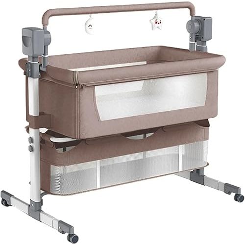 Electric Bluetooth Smart Baby Bedside Bassinet, Baby Bassinet Bedside Sleeper, Next to Me Crib with Wheels, Foldable Co-Sleeping Bed Bassinet for Newborn with 5 Swaying Gears and Remote (601 Khaki)