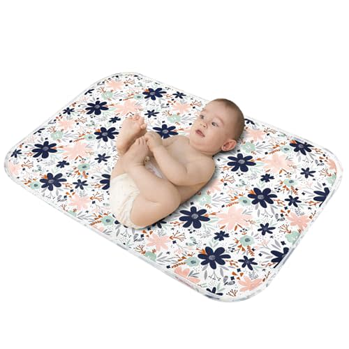 Baby Diaper Changing Pad, 21 5/8" x 31.5" Waterproof Changing Pad Liners - Reusable Soft and Absorbent Portable Changing Mat(Floral1PCS)
