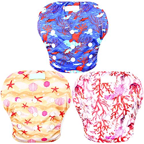 Wegreeco Baby & Toddler Snap One Size Adjustable Reusable Baby Swim Diaper (Coral, Small, 3 Pack)