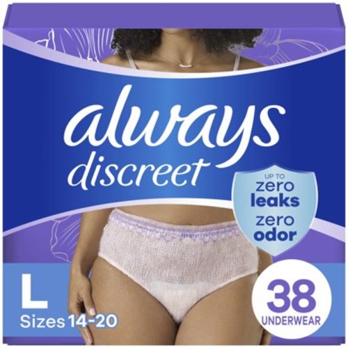 Always Discreet Adult Incontinence Underwear for Women, Size L, 38 CT HSA/FSA Eligible