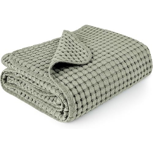 Konssy Waffle Baby Blankets, Nursery Blankets for Boys Girls, Swaddle Blankets Neutral Soft Lightweight Toddler and Kids Throw Blankets(Amy Green)