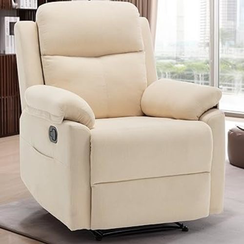 Recliner Chair for Adults, Small Recliner Chair for Small Spaces, Upholstered Manual Recliner with Side Pockets, Corduroy Chair for Living Room or Nursery(Beige)
