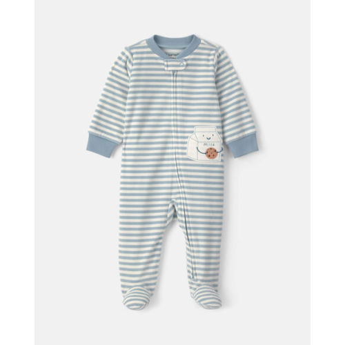 Baby Milk & Cookies Striped Fleece 2-Way Zip Sleep & Play Pajamas - Blue | Carter's