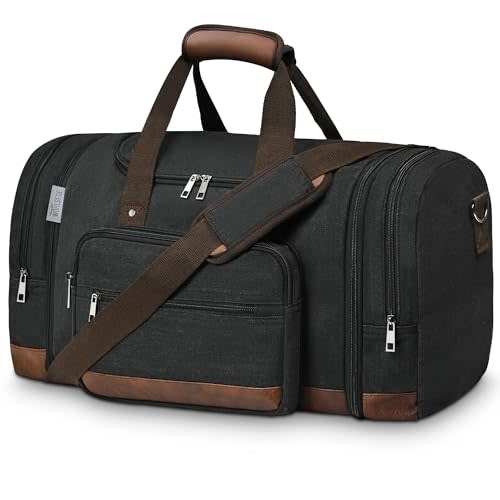 Wohlbege Duffle Bag for Travel,Overnight Weekend Gym Carry On Luggage Bag, 50L Travel Duffel Bag for Men Women, Expandable Spacious Travel Duffel Bag, Black