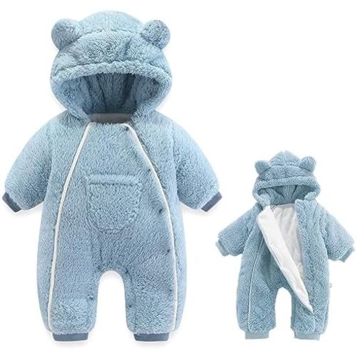 Newborn Baby Bear Outfit Suit Girls Boys Fleece Jumpsuit Romper Hooded Coat Winter Clothes Outwear Snowsuit