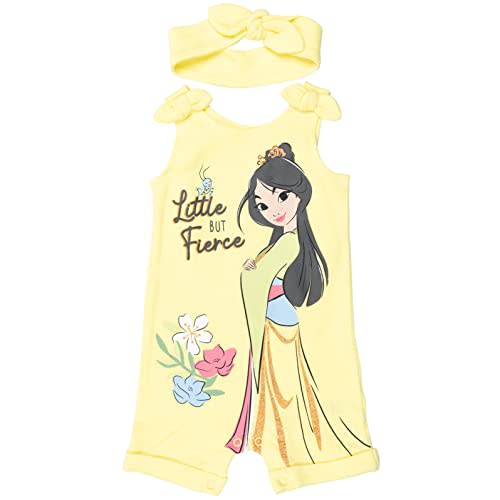 Disney Princess Rapunzel Ariel Belle Jasmine Aurora Baby Girls Snap Romper and Headband Newborn to Toddler