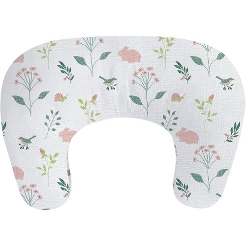 Little Grape Land Nursing Pillow, Soft 100% Cotton Breastfeeding Pillow with Breathable Muslin Removable Cover,Pink Bunny Breast Feeding Pillows for Babies 0-12 Months with Protective Zipper