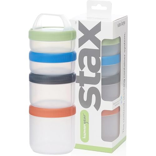 humangear Stax Modular Storage System - Food-Safe 4-Piece Stacking Container with Click-Handle