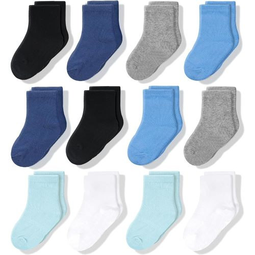 CozyWay Crew Cotton Toddler Socks - 12 Pack Stretch Boys and Girls Socks For All Day Comfort - Newborn, Infant and Baby Socks