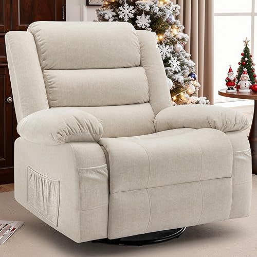 Recliner Chair, Wide Rocker Chair, Rocking Chair with Massage and Heat,360°Swivel Nursery Rocking Chairs, Oversized Recliner for Adults, Cashmere Reclining Sofa for Living Room, Beige