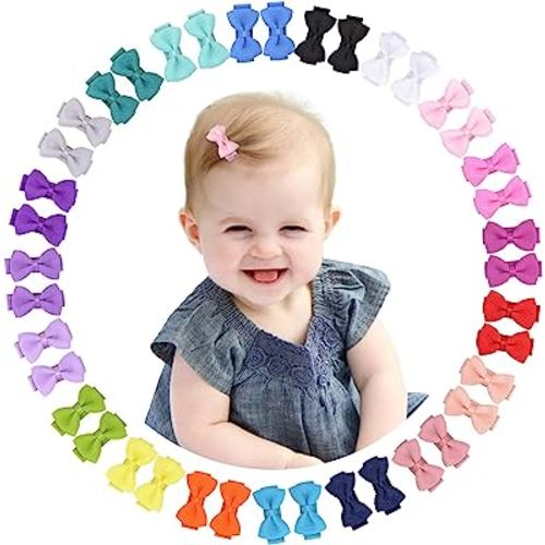 Baby Hair Clips Bows for Girls Mini Fully Lined Baby Bows Grosgrain Ribbon 1.2" Tiny Hair Bows Clips for Baby Girls Infant Fine Hair 40PCS (20Colors in Pairs)