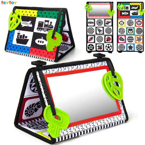 teytoy Tummy Time Floor Mirror with Teethers,Double High Contrast Baby Toy Black and White Brain Development Newborn Toy  0 3 6 Month,Tummy Time Mirror Toys for Infants Boys and Girls Sensory Baby Toy
