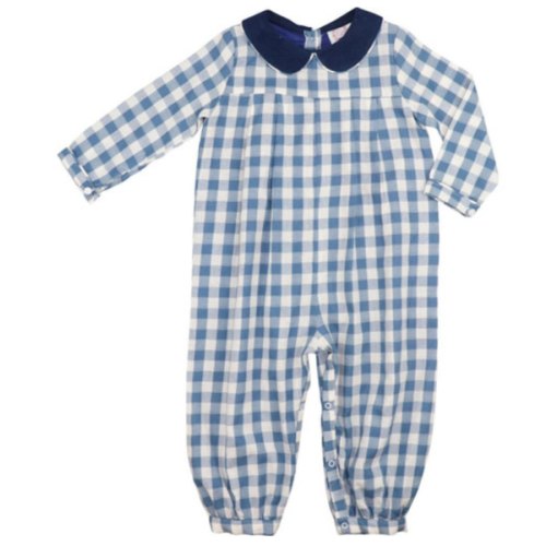 Blue Check Long Romper 12 Months - Cecil and Lou
