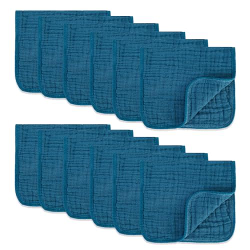 MIGIOL Muslin Burp Cloths 100% Cotton Pack of 12. Soft, Gentle & Absorbent Baby Burp Cloths for Baby Girl & Boys.(Dark Blue 12 Pieces)