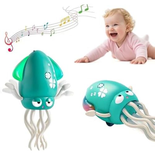 MAOLYOZ Interactive Dancing Octopus Toy for Baby – Light-Up Musical Baby Crawler, Tummy Time Toys, Music Sensory Birthday Gifts for Kids (Green)
